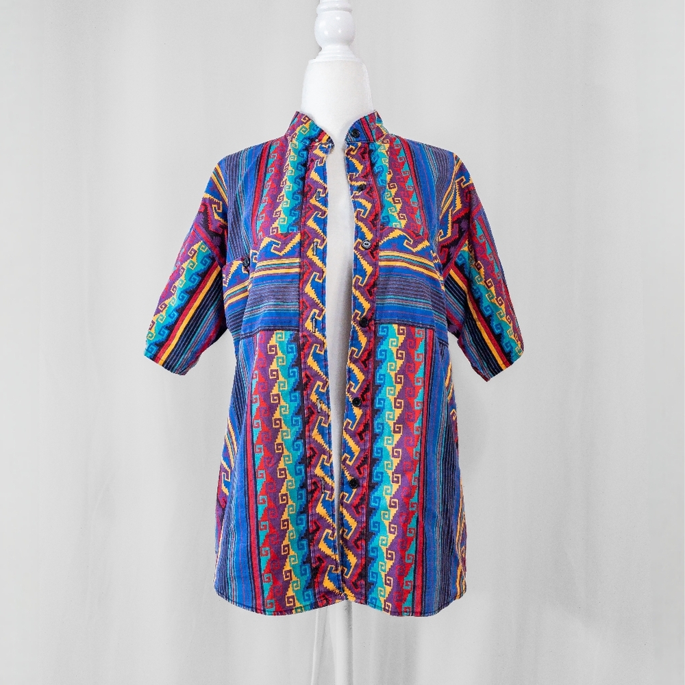 Vintage Colorful Funky geometric print button down shirt